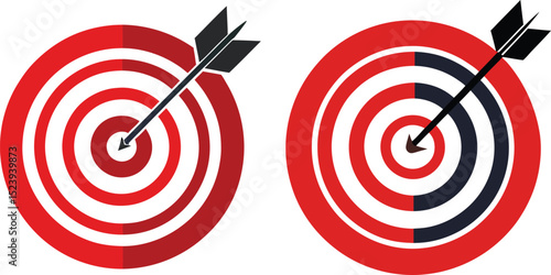 Targets with arrows hitting the bullseye one full target one half target vector illustration symbol