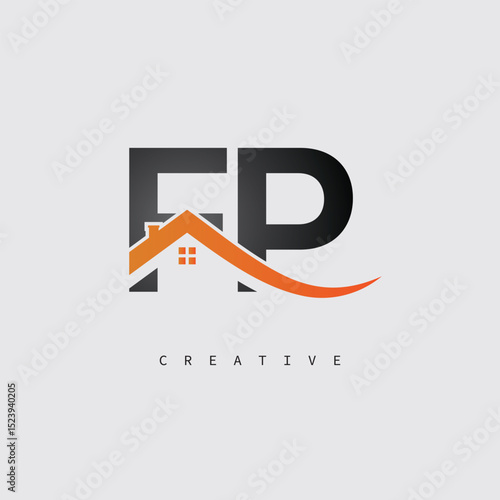  FP Real Estate Creative Logo – Minimalist House Roof Monogram for Property, Realtor & Construction Branding