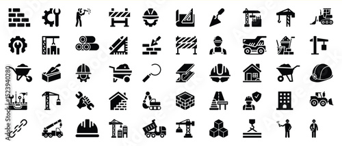 Construction icons set building industry symbols
