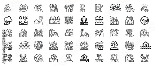 Natural disaster icons set emergency response safety