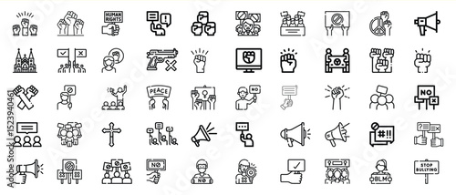 Diverse protest icons set human rights activism
