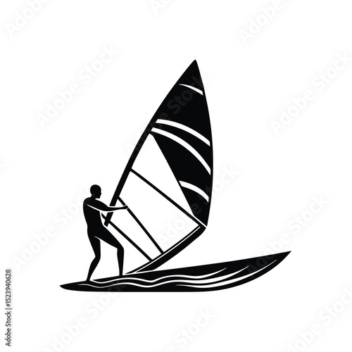 Windsurfer Vector Silhouette Sleek Oceanic