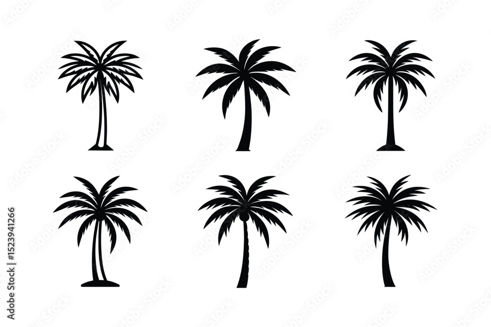 Fototapeta premium Palm Tree Silhouette Icon Set vector illustration