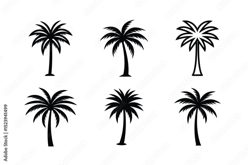 Fototapeta premium Palm Tree Silhouette Icon Set vector illustration