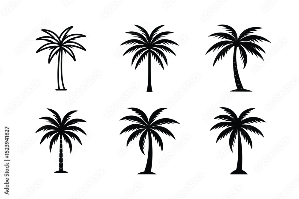 Fototapeta premium Palm Tree Silhouette Icon Set vector illustration