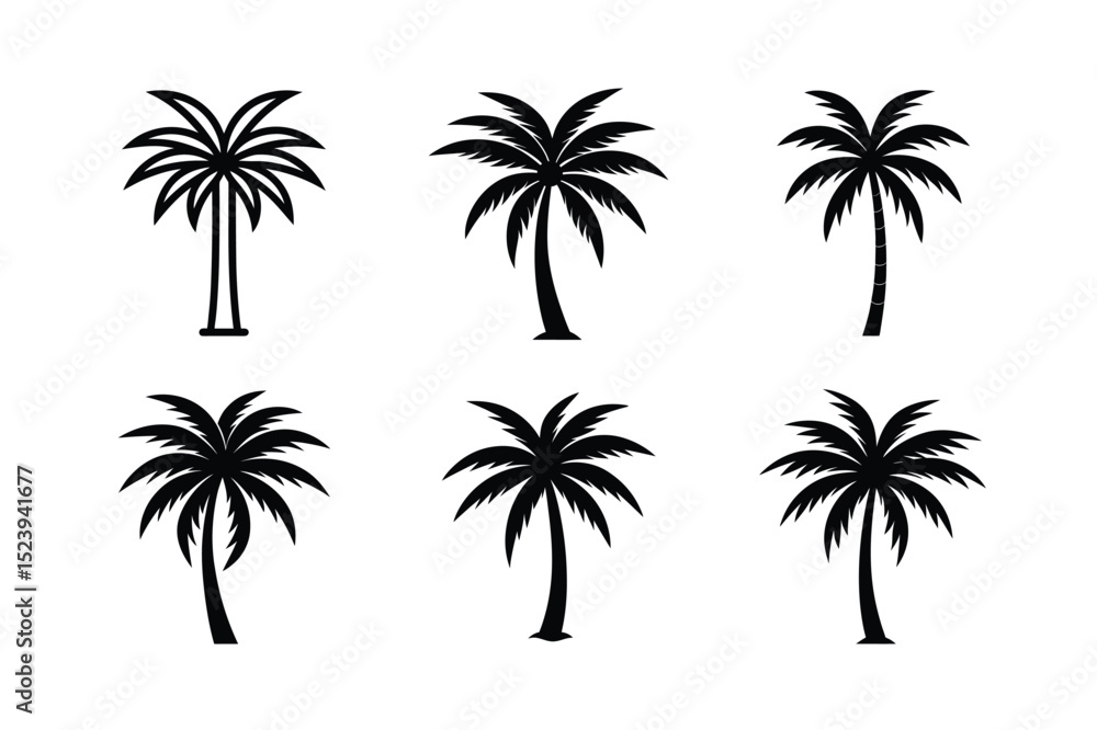Fototapeta premium Palm Tree Silhouette Icon Set vector illustration