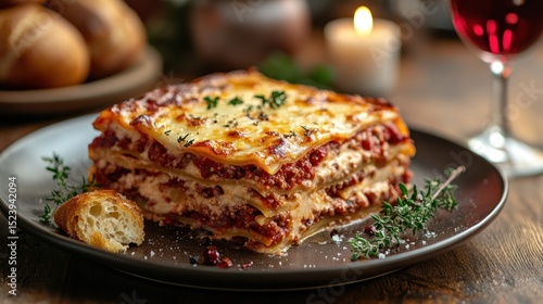 Wallpaper Mural Lasagna dish with fresh herbs and bread Torontodigital.ca