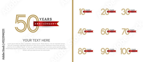 logo anniversary set. brown color with red ribbon on white background for special event