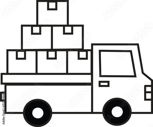 Vector Illustration of Delivery Truck with Cargo Boxes Outline Style – Logistics and Shipping Transport Symbol