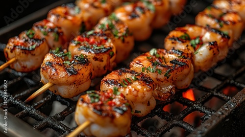 Grilled shrimp skewers on grill