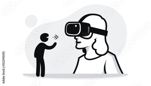 Person wearing VR headset interacting with another figure