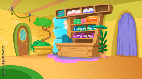 Cute living room cartoon illustration. Vector illustration.