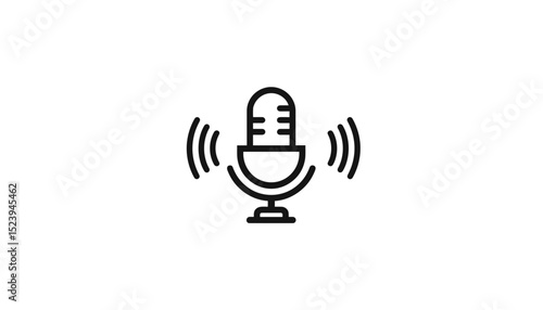 Microphone with sound waves on white background