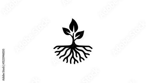 Roots and leaves designed in black silhouette