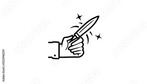 Hand holding a shiny knife with sparkling motion