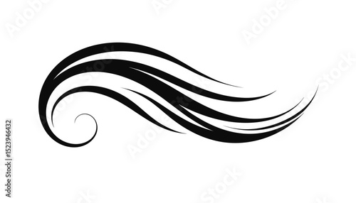 Stylized black hair wave design on white background