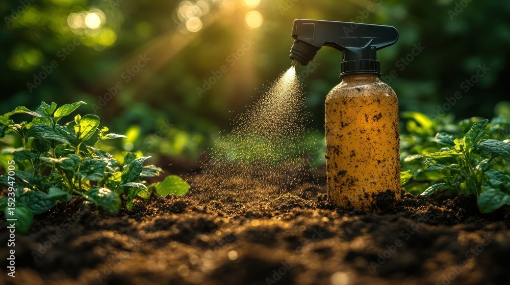 Fototapeta premium Gardening spraying plants outdoors