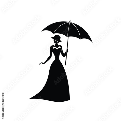 Woman Umbrella Vector Silhouette Gothic Elegant