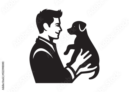 A man holding a dog and care him Silhouette Vector