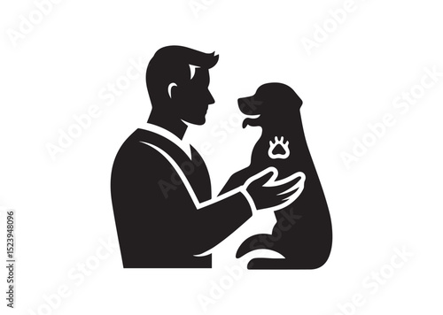 A man holding a dog and care him Silhouette Vector