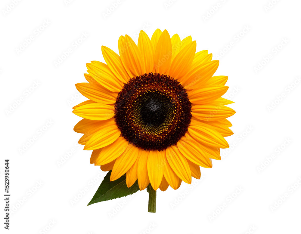 Fototapeta premium Single sunflower blossom isolated on transparent background