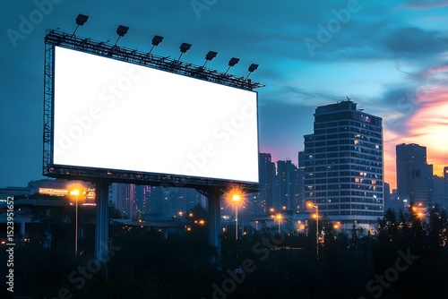Large Blank Billboard with Night City View for High-Visibility Urban Advertising and Branding