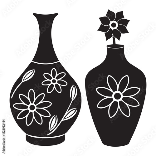 set of vases with flowers