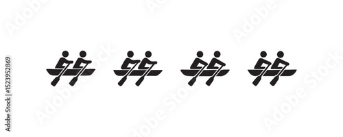Four minimalistic rowing team icons on white background.