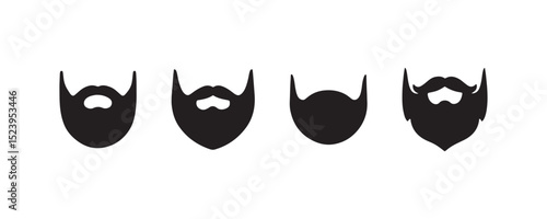 Silhouette collection of various beard styles on white background.