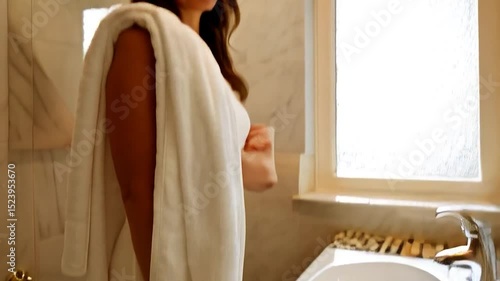 Woman in bathroom towel