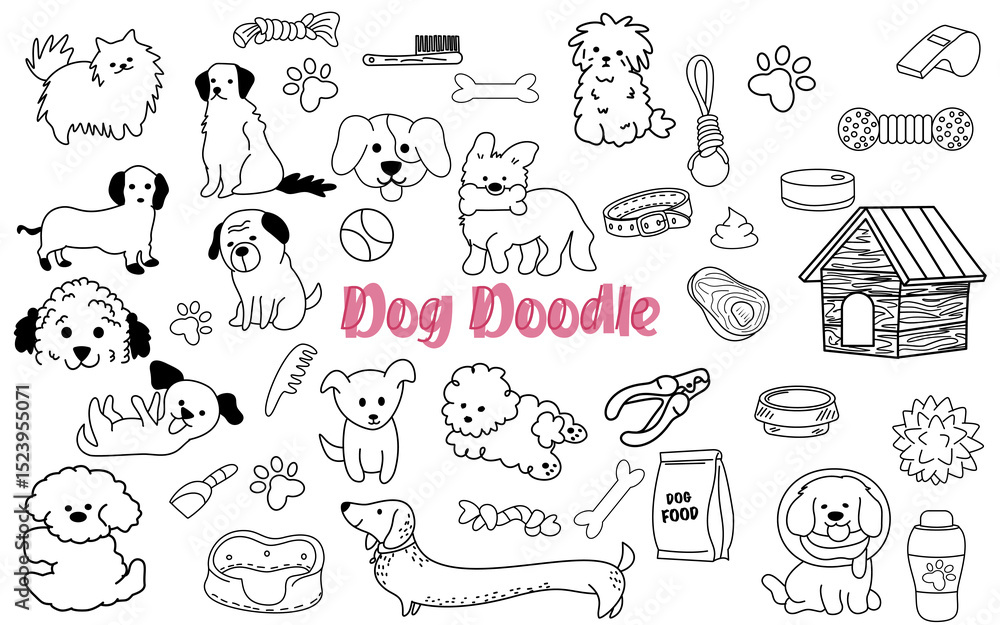 Obraz premium set of Dog Doodle element clipart decoration hand drawn design