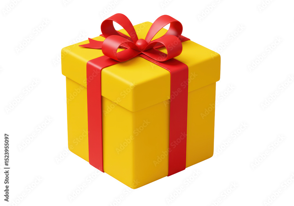 Fototapeta premium Isolated Yellow Gift Box with Red Ribbon