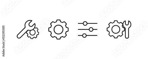 Wrench and gear icons representing tools and settings in linear design.