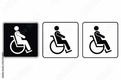 Three versions of the international symbol of access wheelchair accessibility icon