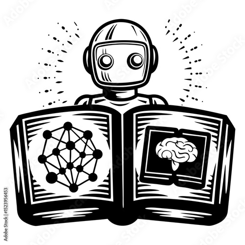 Robot studying artificial intelligence and neural networks