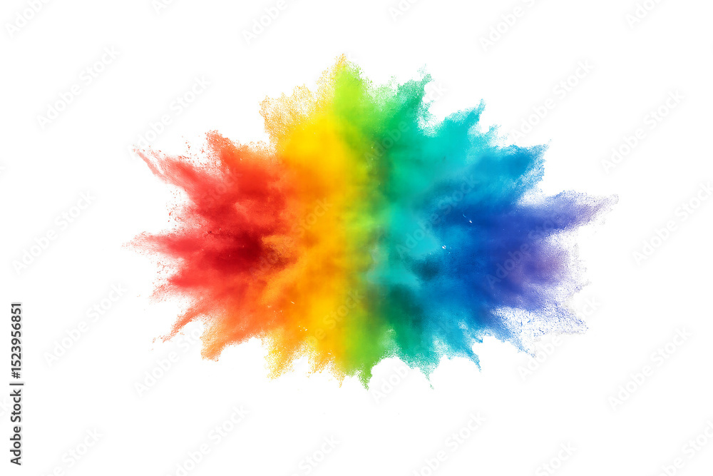 Fototapeta premium Rainbow Powder Explosion: A vibrant explosion of rainbow-colored powder, creating a dynamic and colorful abstract art piece. The spectrum of colors bursts outwards.
