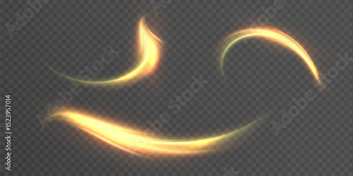 Flaming light lines with smooth curves and sparkling effect on transparent background. Ideal for visualizing magic, energy and fire special effects.