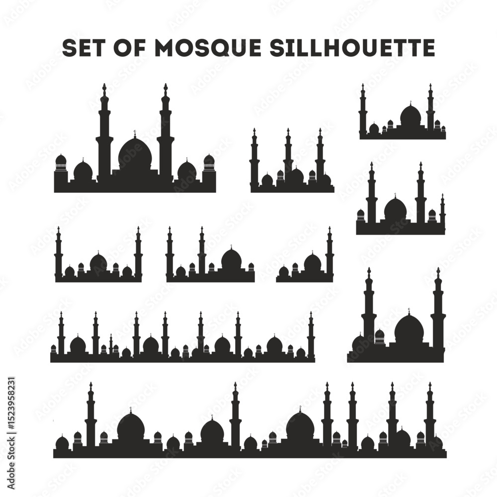 Fototapeta premium Set of Mosque silhouette icon logo template, Mosque icon vector Illustration design template