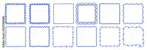 Set of line frames with wavy, curly edges. Ornaments, patterns. Doodle, cute retro borders. Design for card, invitation, cover, packaging. La dolce vita style.