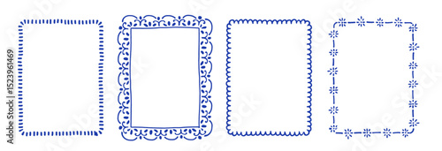 Set of line frames with wavy, curly edges. Ornaments, patterns. Doodle, cute retro borders. Design for card, invitation, cover, packaging. La dolce vita style.