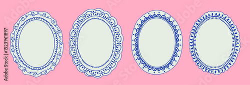 Set of colorful frames with wavy edges. Ornaments, patterns. Doodle, cute retro borders. Design for card, invitation, cover, packaging. La dolce vita style. Sticker. Quote box. Logo. 
