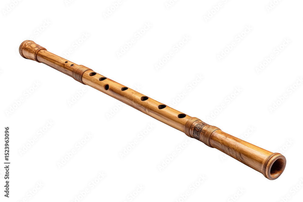 Fototapeta premium Authentic handmade bamboo shakuhachi flute musical instrument traditional japanese woodwind shakuhachi elegant design professional quality musical on transparent background art zen