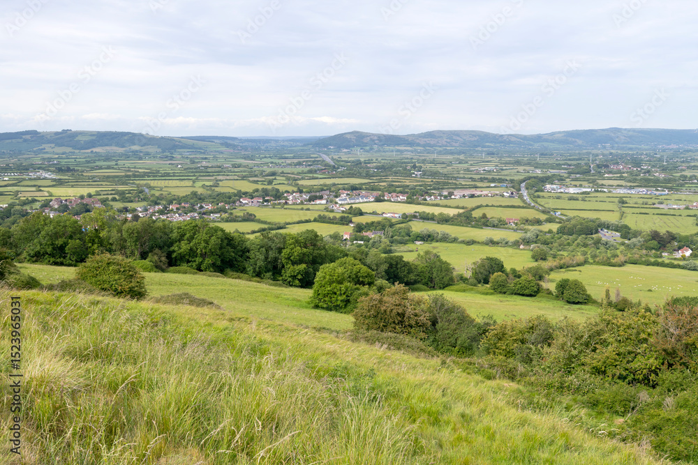 View from Brent Knoll towards the Mendip hills, Somerset, England View from Brent Knoll towards the Mendip hills, Somerset, England
