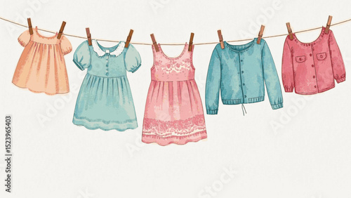 Cotton Sky Dance Clothesline isolated watercolor vector illustration svg