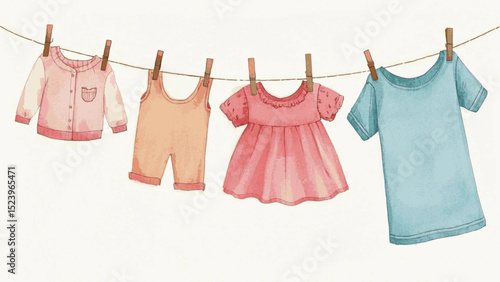 Billow & Peg Clothesline isolated watercolor vector illustration svg