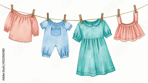 Monday Wash Flow Clothesline isolated watercolor vector illustration svg
