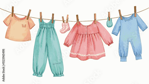 Linen Breeze Lift Clothesline isolated watercolor vector illustration svg