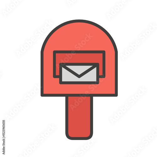 Flat Red Mailbox Icon with Outline