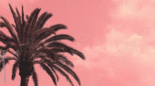 Palm Tree Silhouetted Against Pink Sky Tropical Vibe
