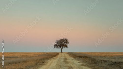 Lone Tree on Path at Sunrise Peaceful Scenery